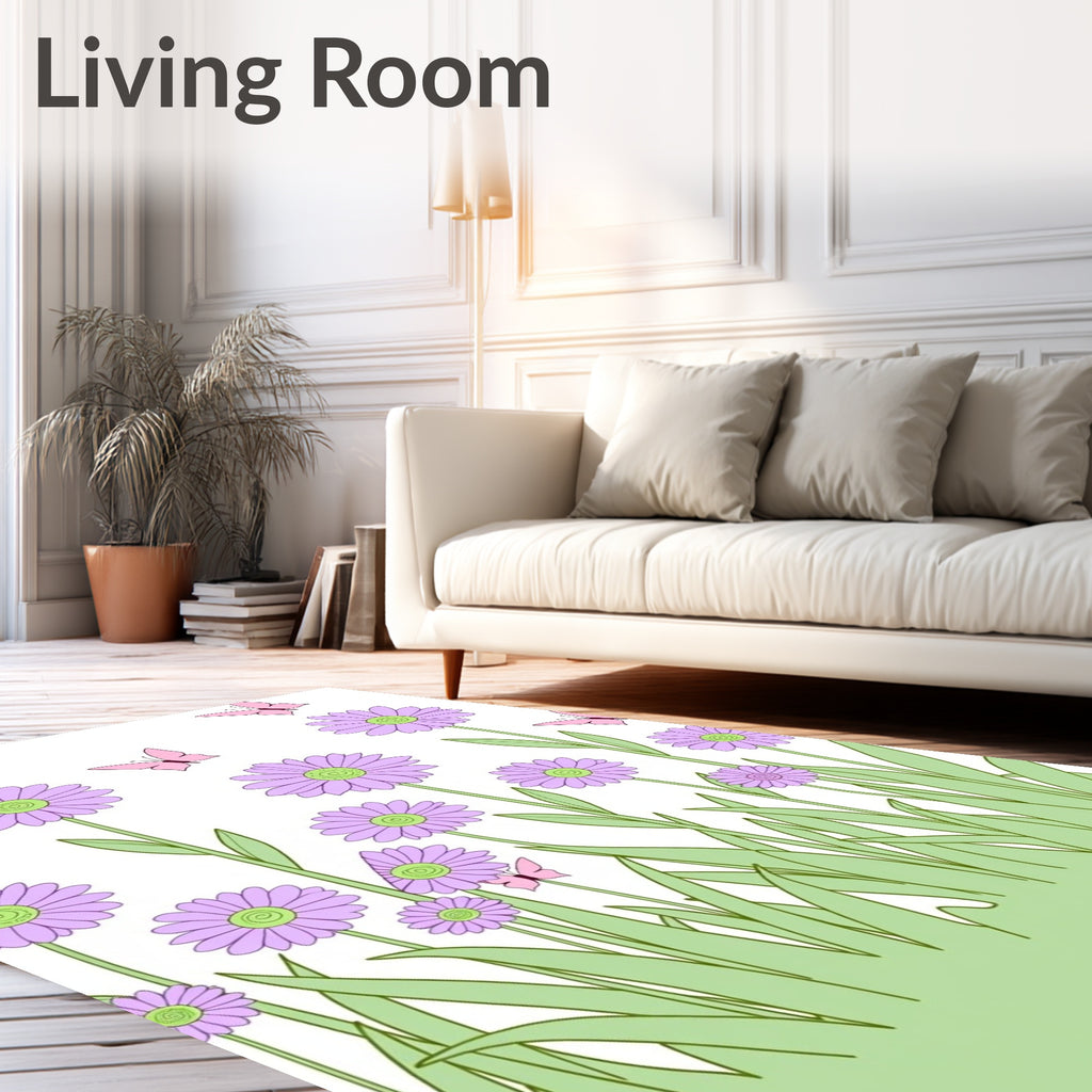 Lavender Daisy Butterfly Spring Meadow Rug