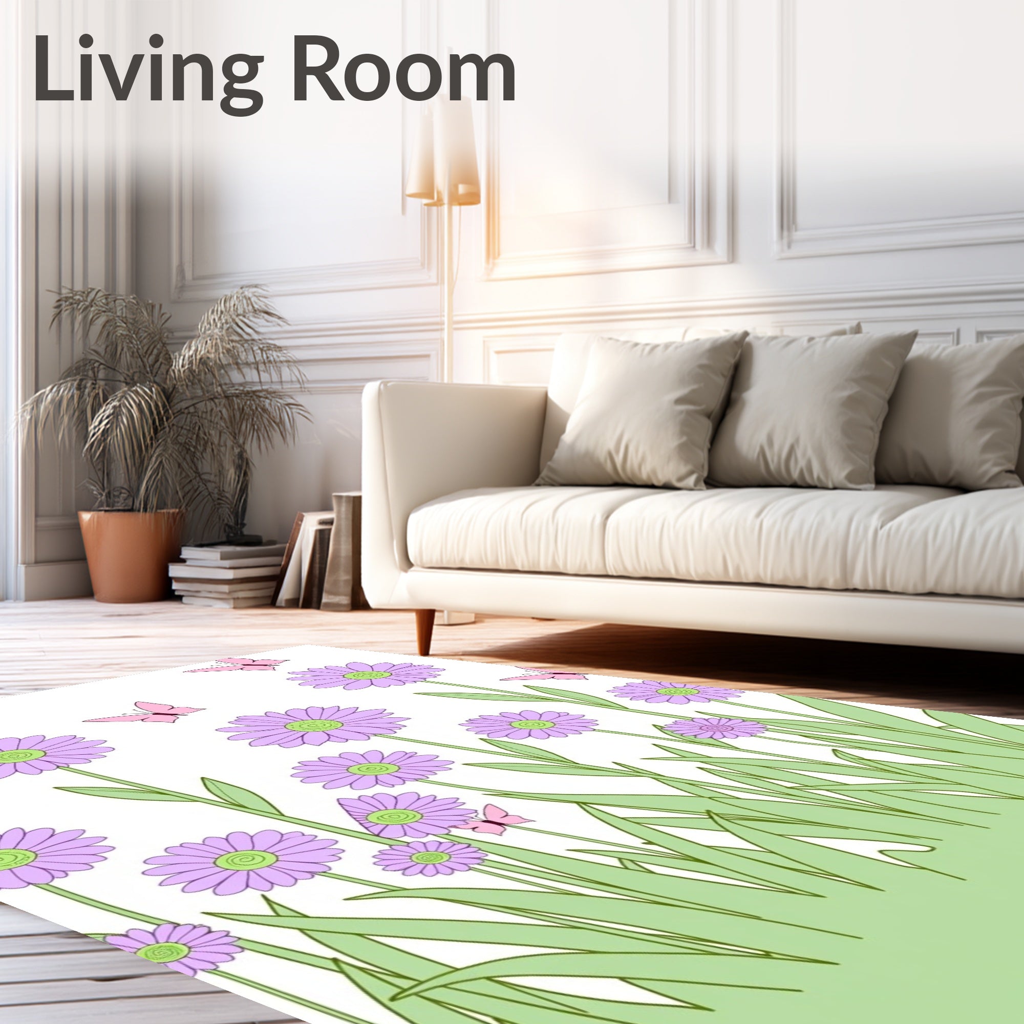 Lavender Daisy Butterfly Spring Meadow Rug