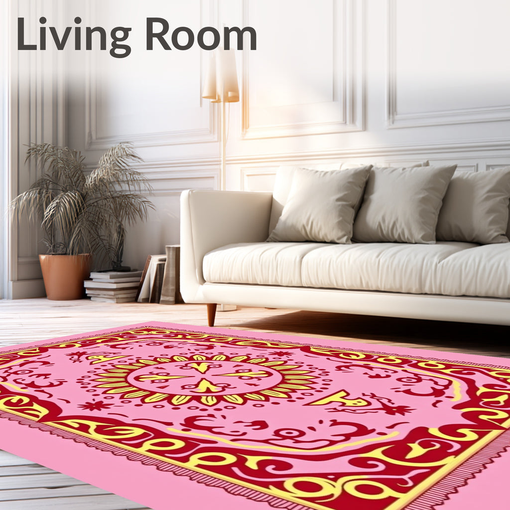 Crimson Yellow Sun Mandala Rug