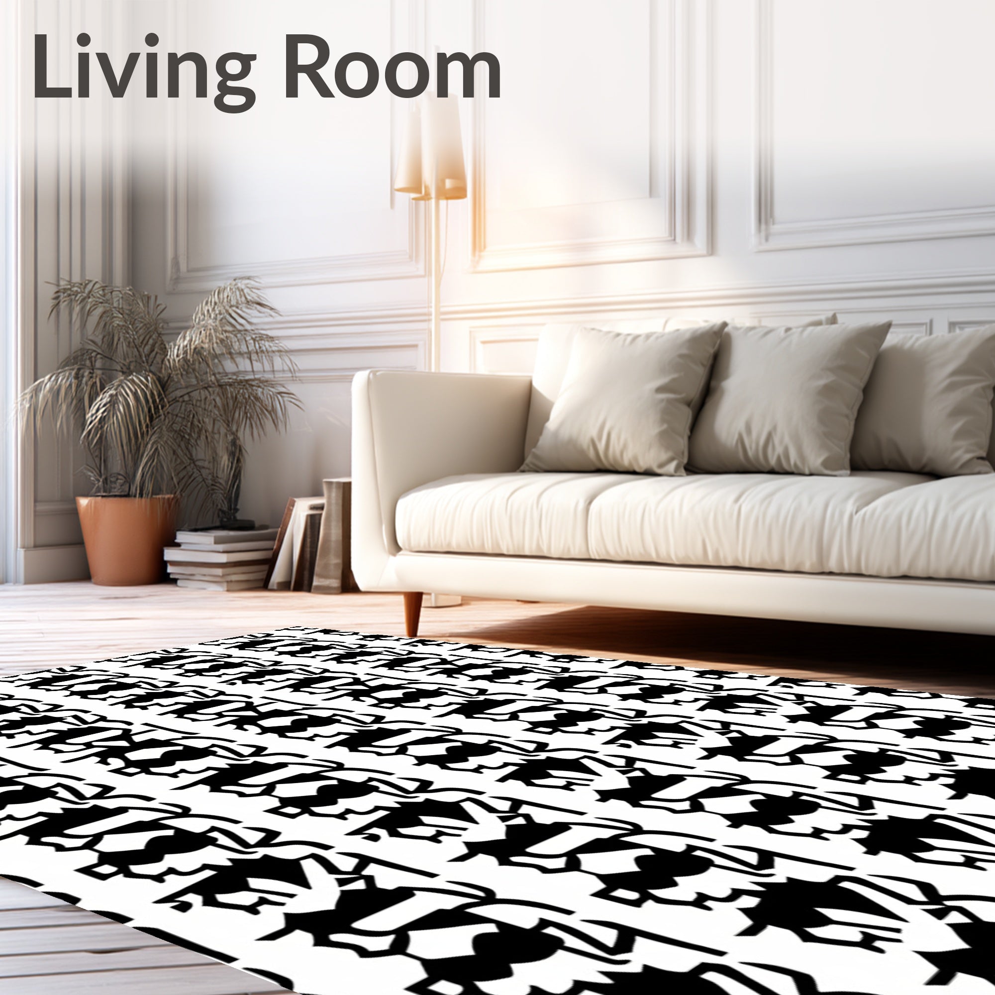 Black White Bold Abstract Faces Rug