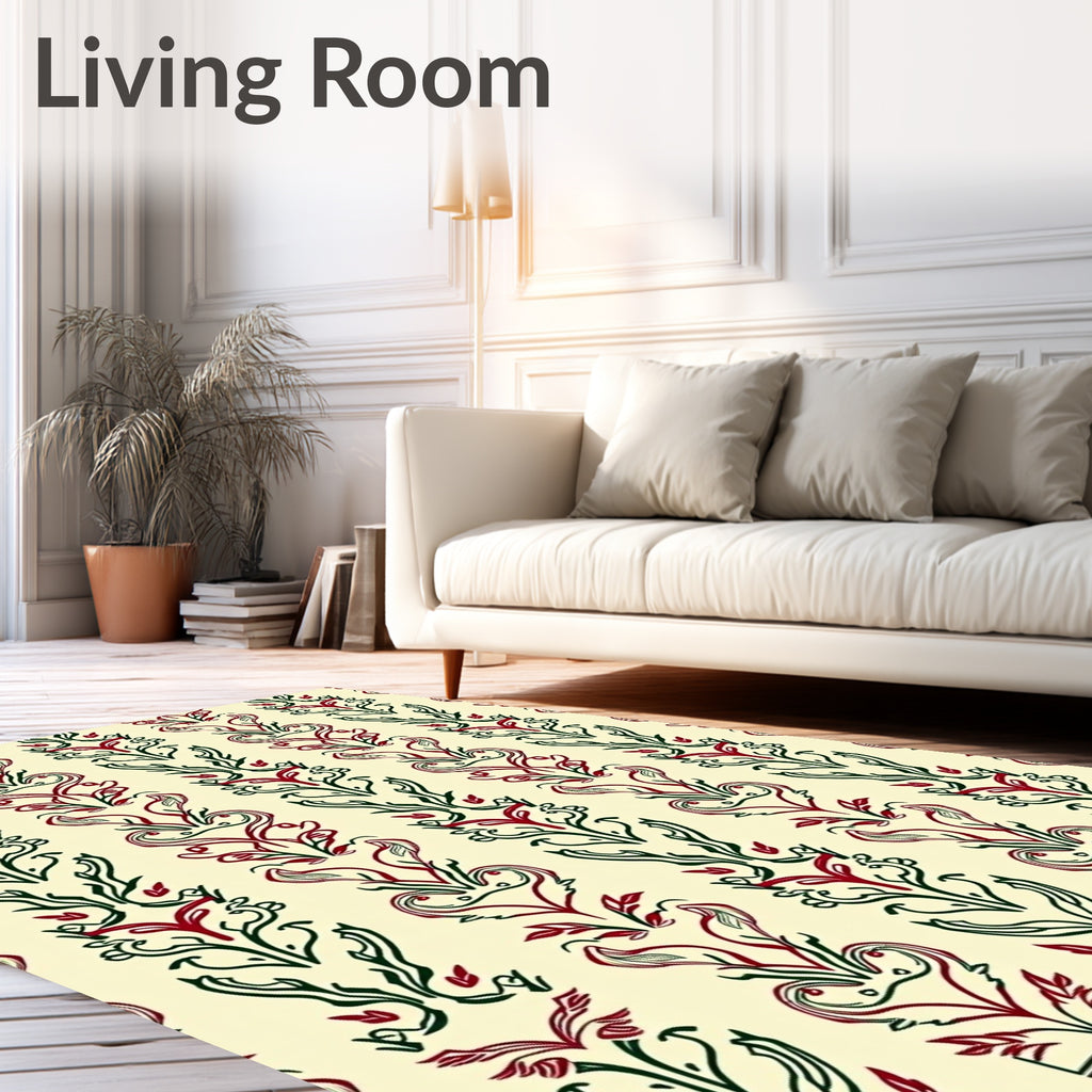 Crimson Green Floral Vertical Stripe Rug