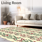 Crimson Green Floral Vertical Stripe Rug