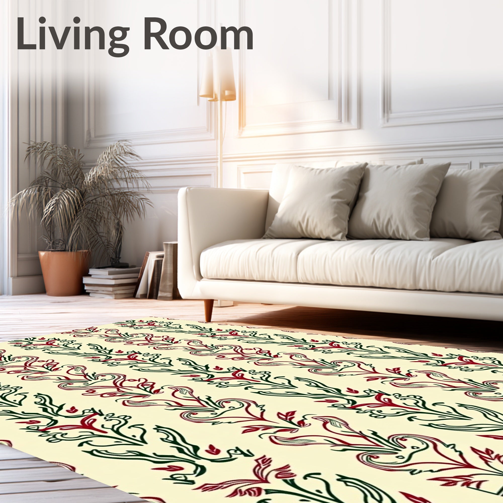 Crimson Green Floral Vertical Stripe Rug
