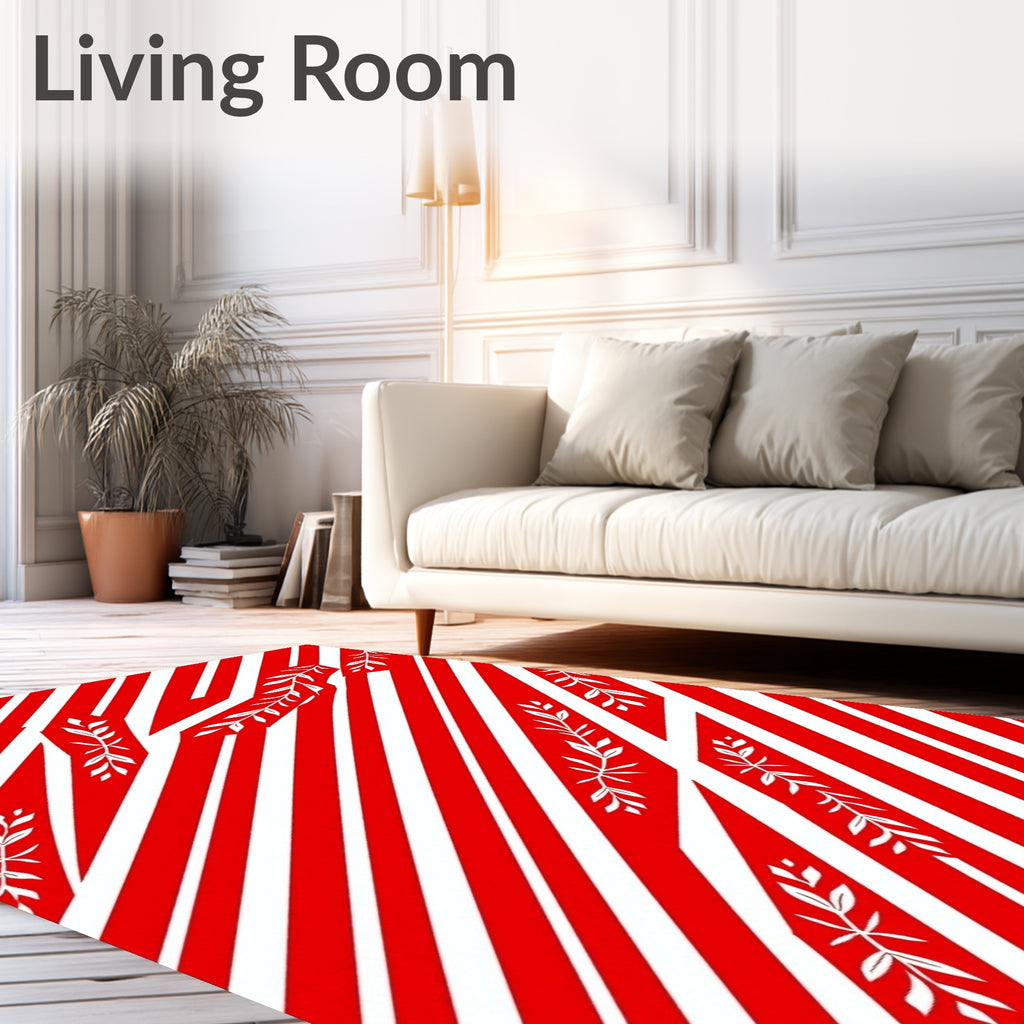 Crimson White Diagonal Branch Stripe Rug