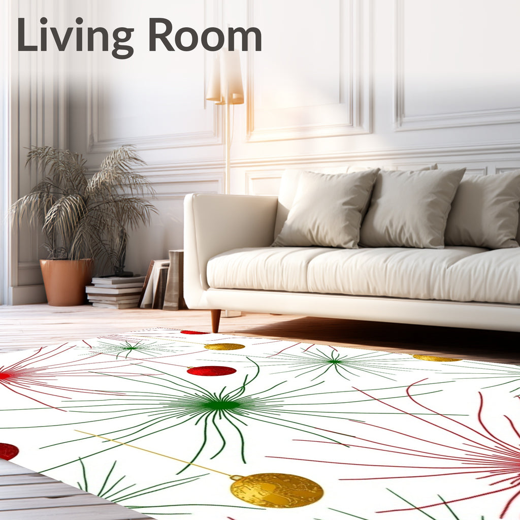 Festive Red Green Gold Ornament Burst Rug