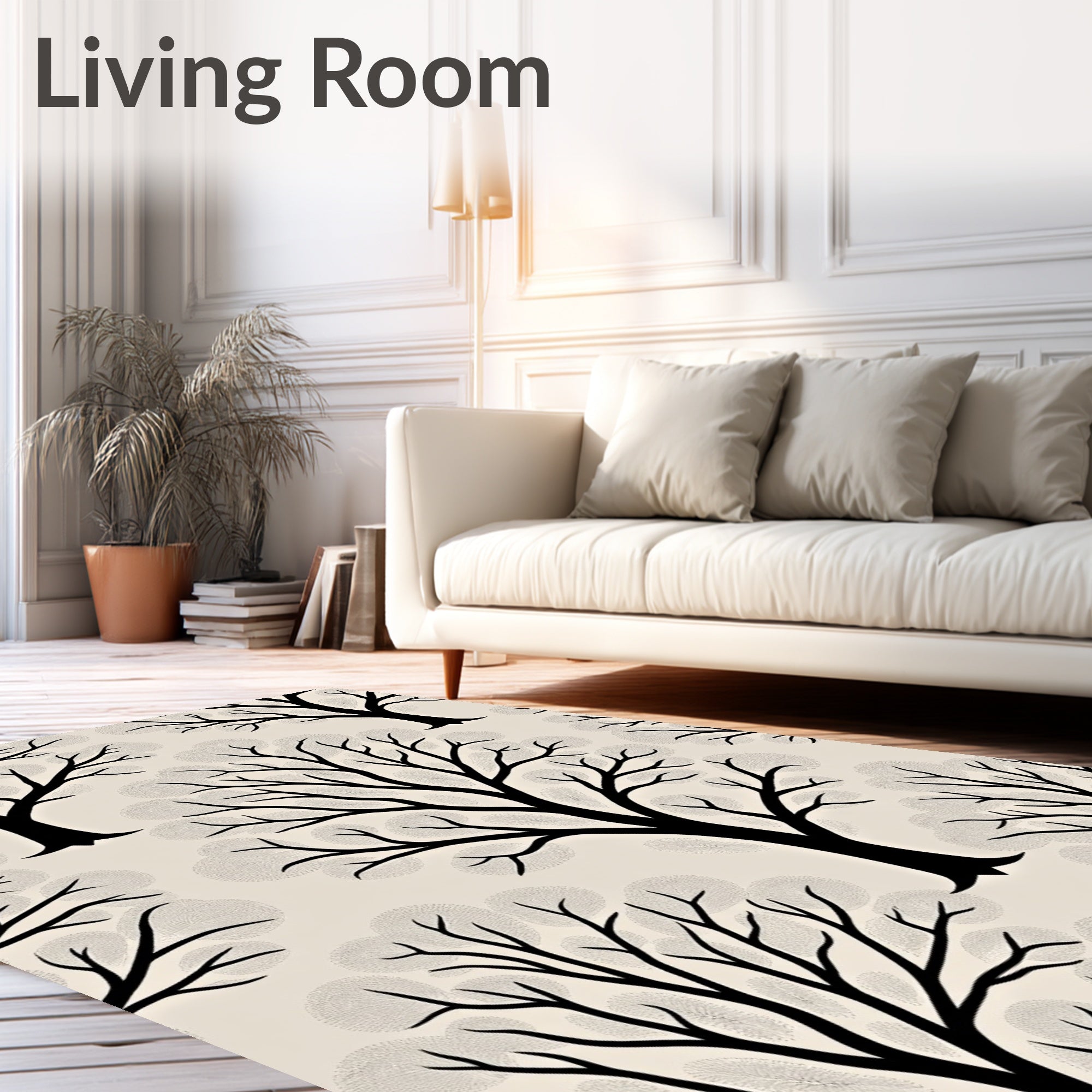 Black Bare Winter Tree Silhouette Rug