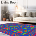 Vibrant Blue Floral Medallion Rug