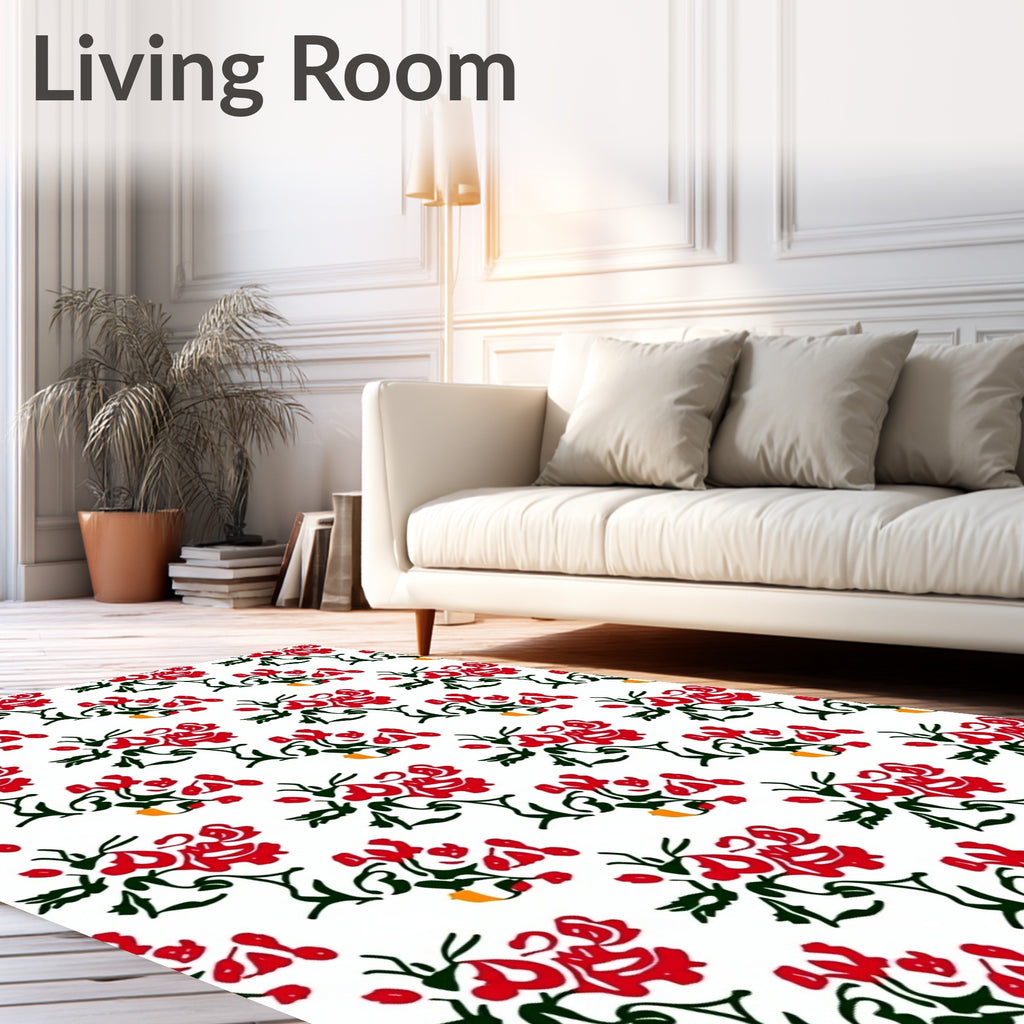 Vibrant Red Floral Spray Arrangement Rug