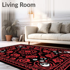 Crimson Skull Floral Kaleidoscope Rug