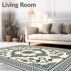 Cream Navy Geometric Floral Lattice Rug