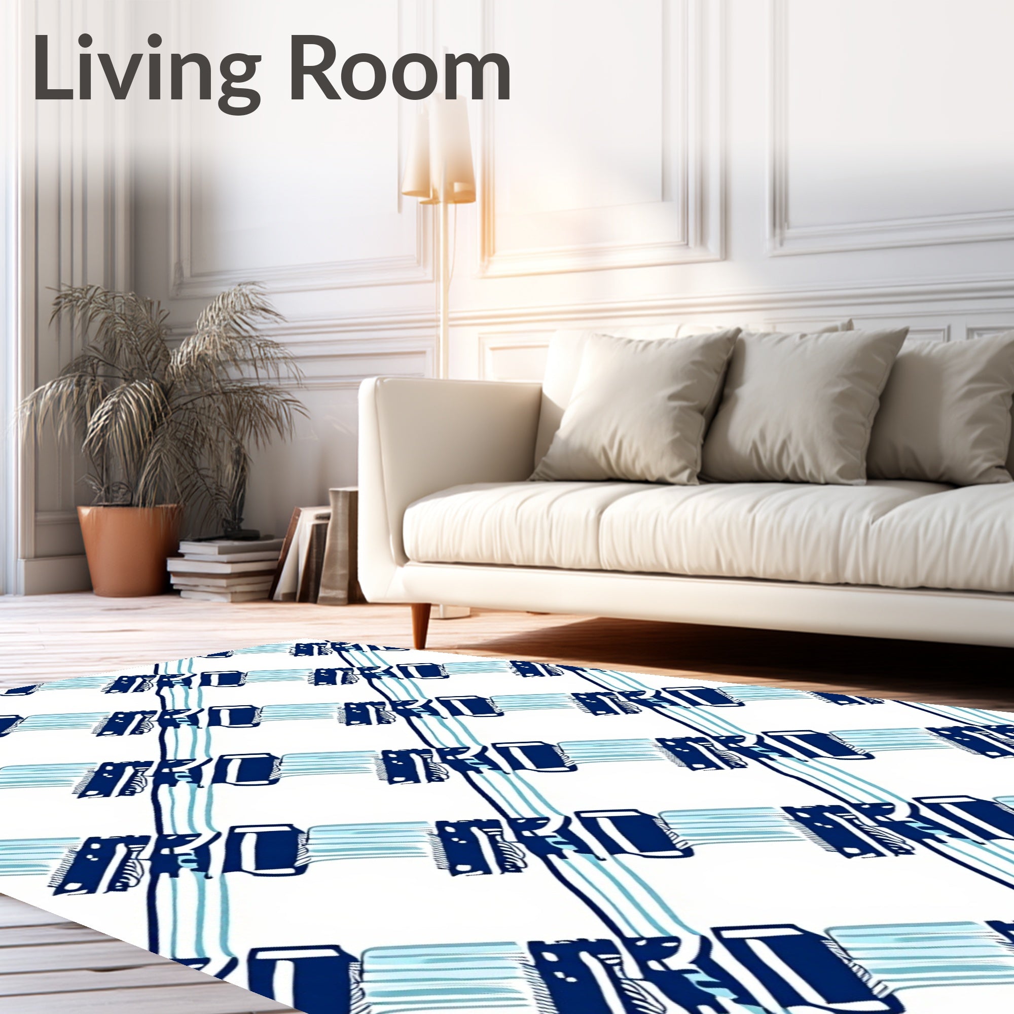 Indigo Blue Pastel Stripe Brush Strokes Rug