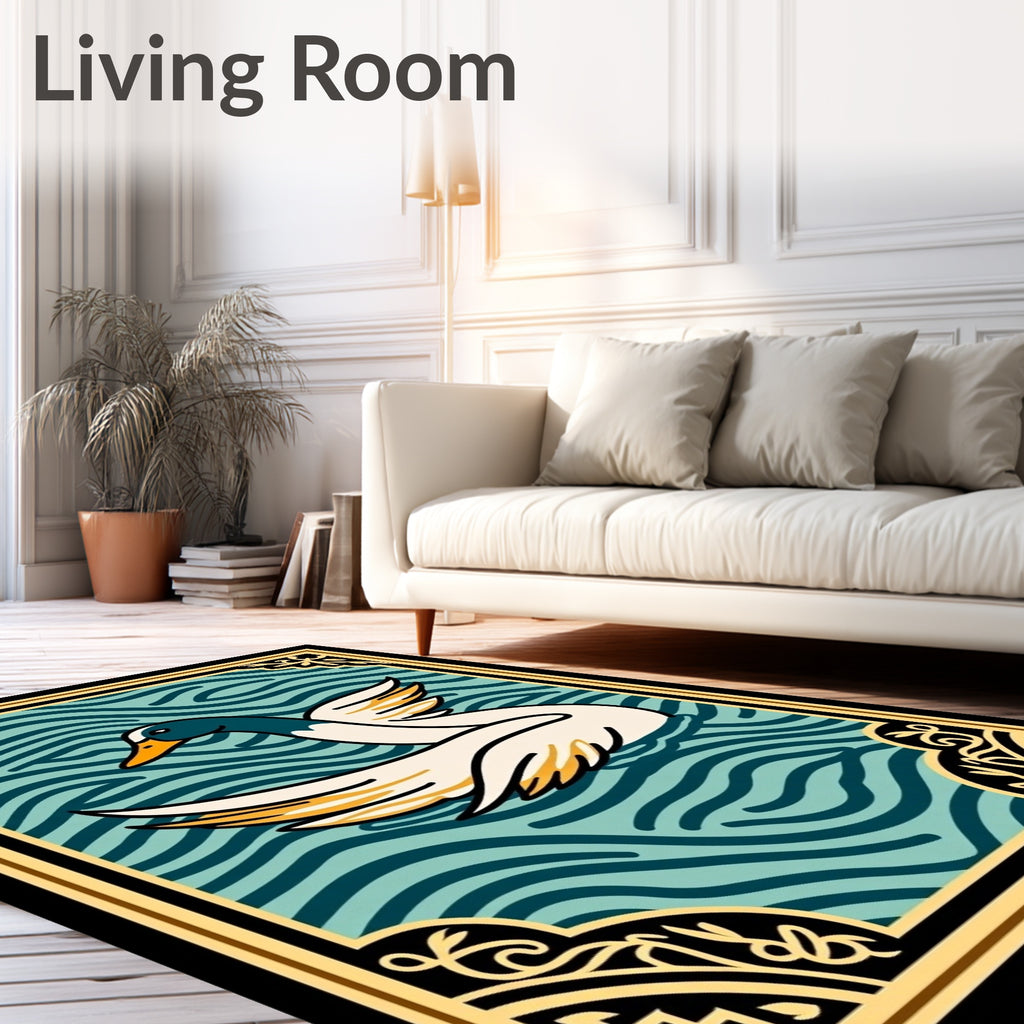 Aqua Wavy Water Duck Emblem Rug