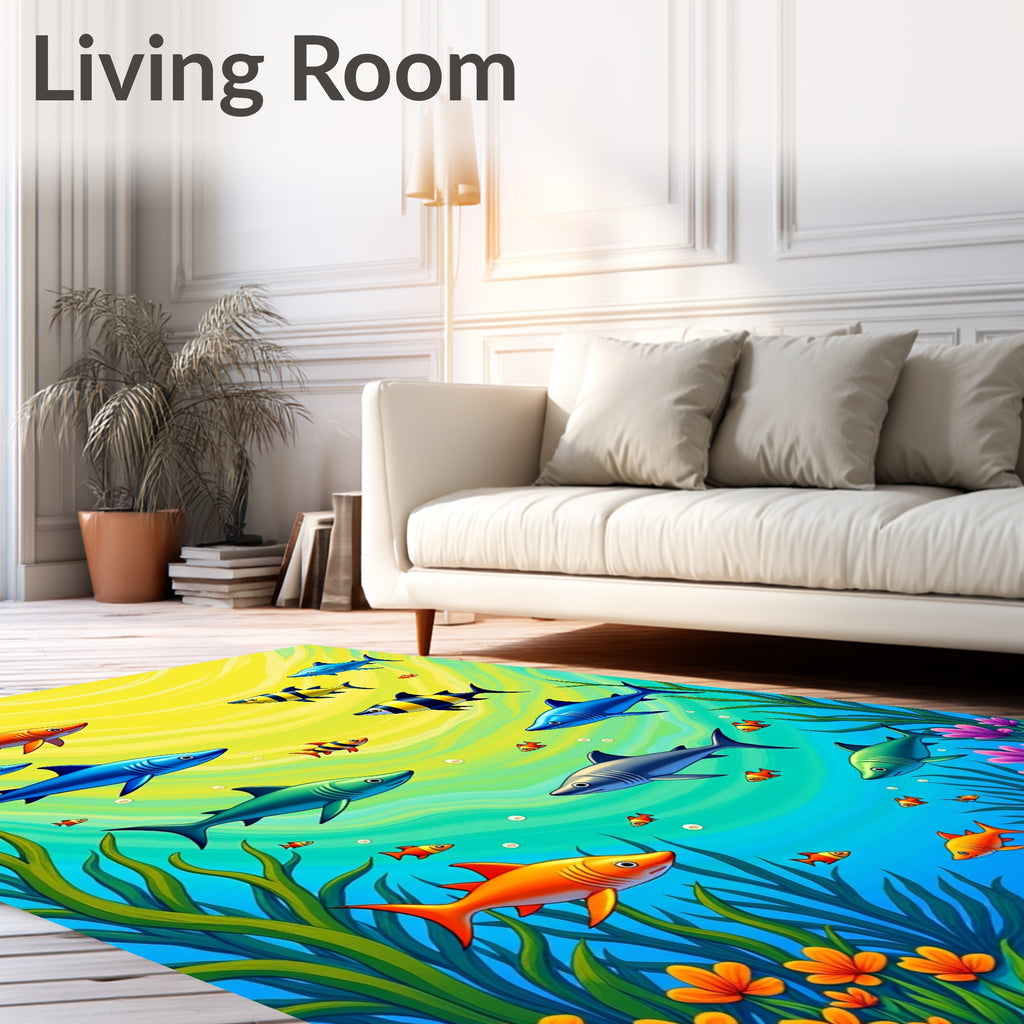 Oceanic Shark School Yellow Blue Rug