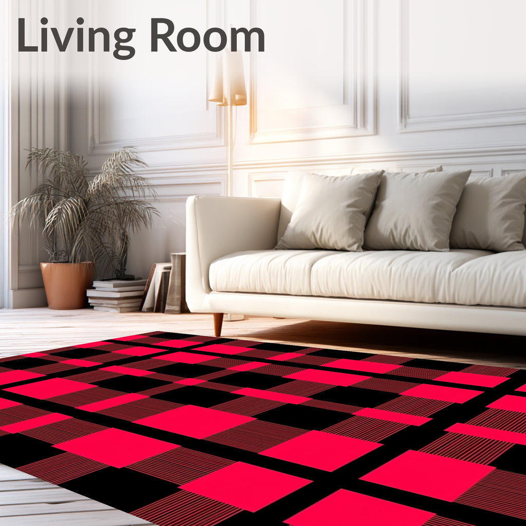 Bold Red Plaid Grid Textile Rug