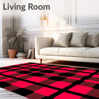 Bold Red Plaid Grid Textile Rug