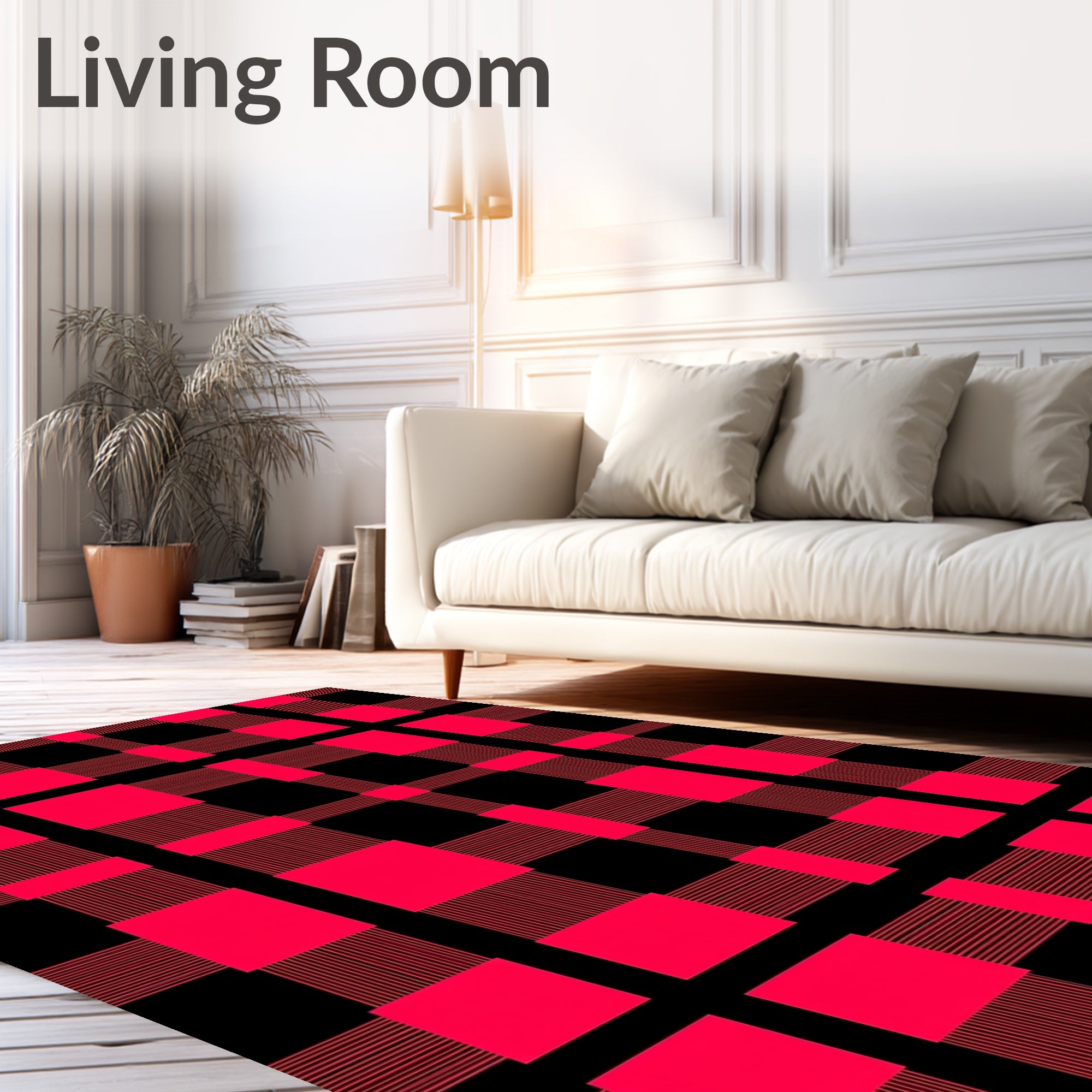 Bold Red Plaid Grid Textile Rug