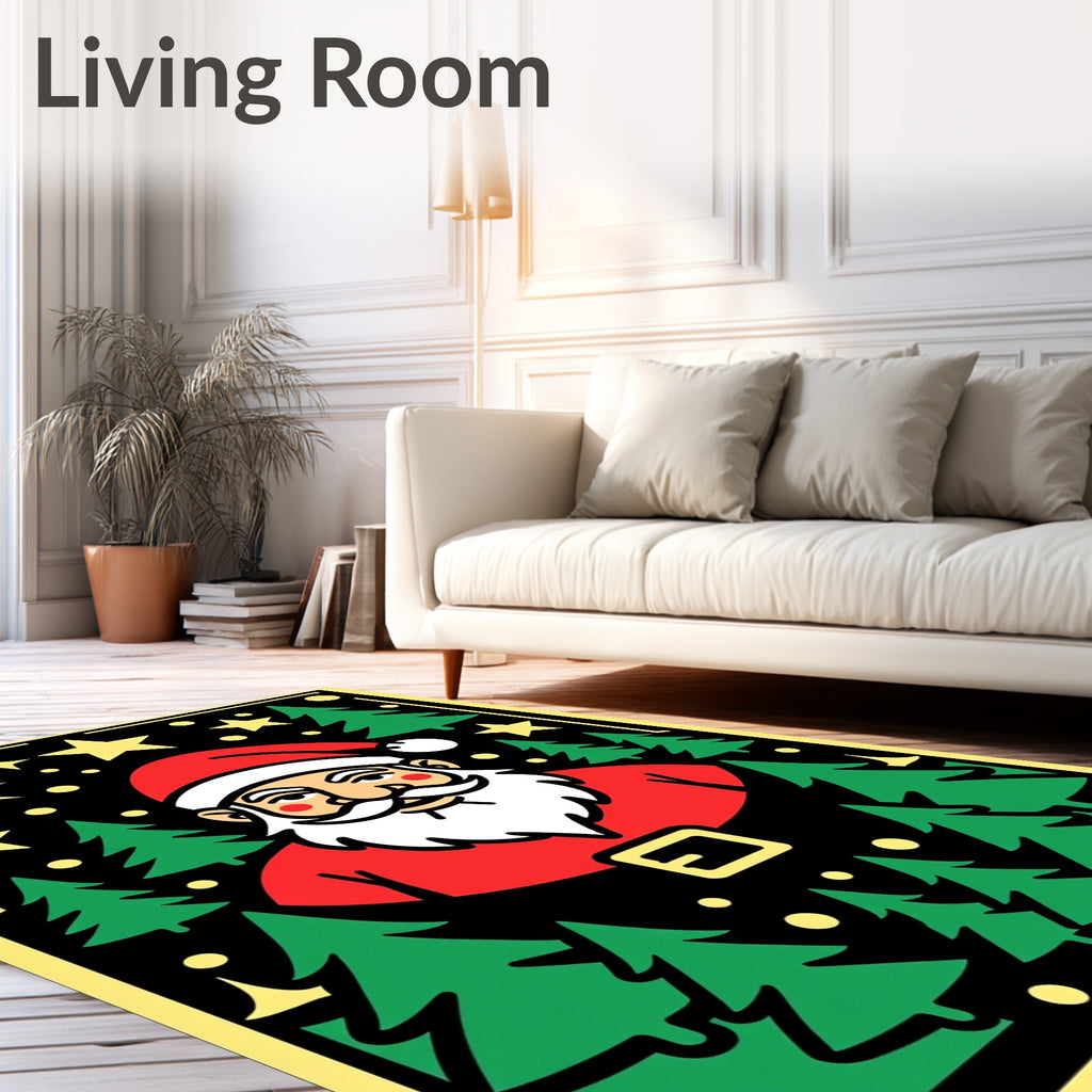 Retro Santa Festive Forest Stars Rug