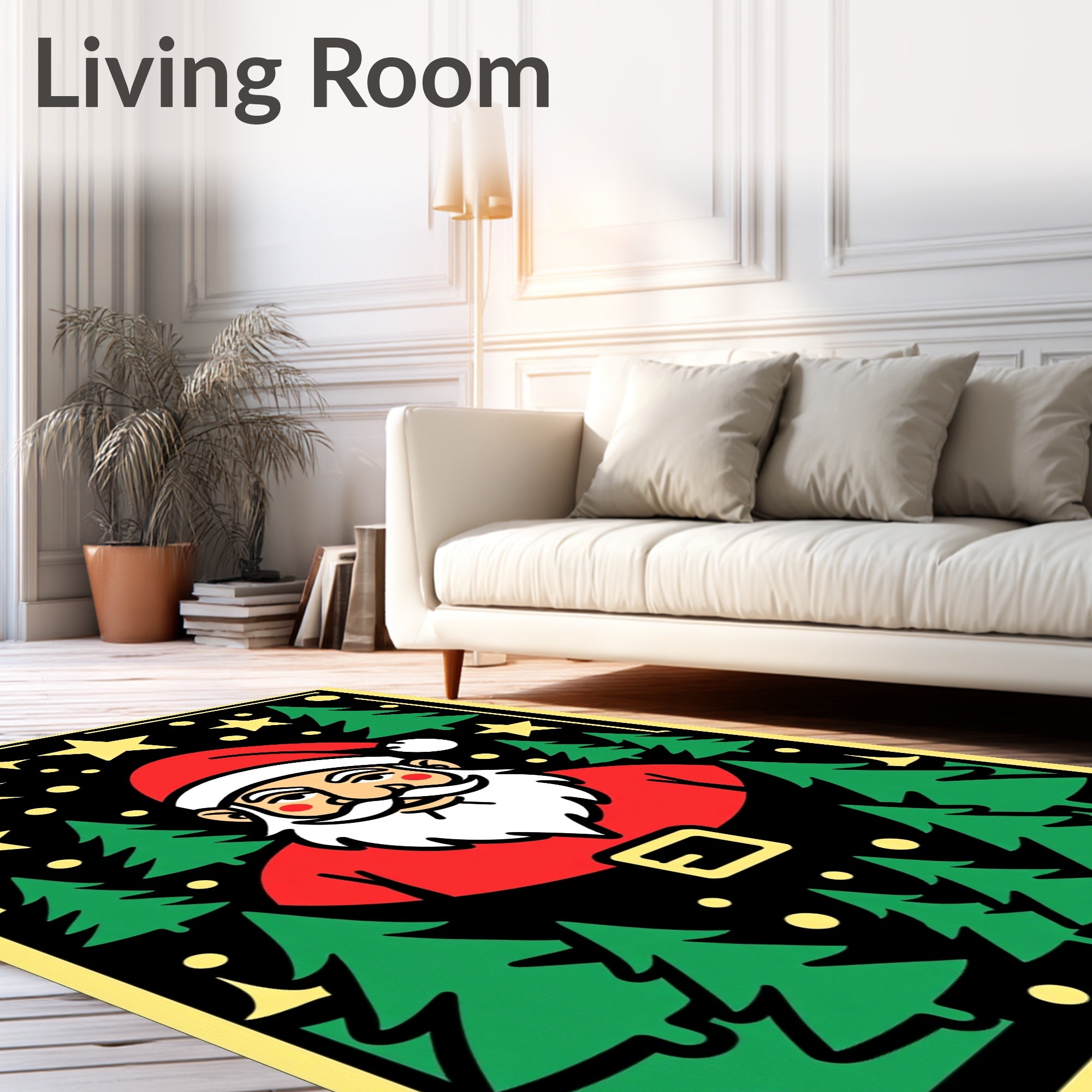 Retro Santa Festive Forest Stars Rug