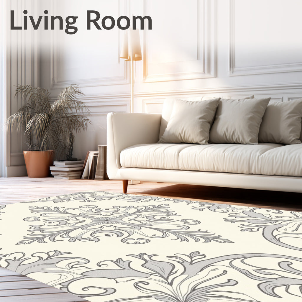 Elegant Cream Gray Floral Medallion Rug