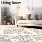 Elegant Cream Gray Floral Medallion Rug
