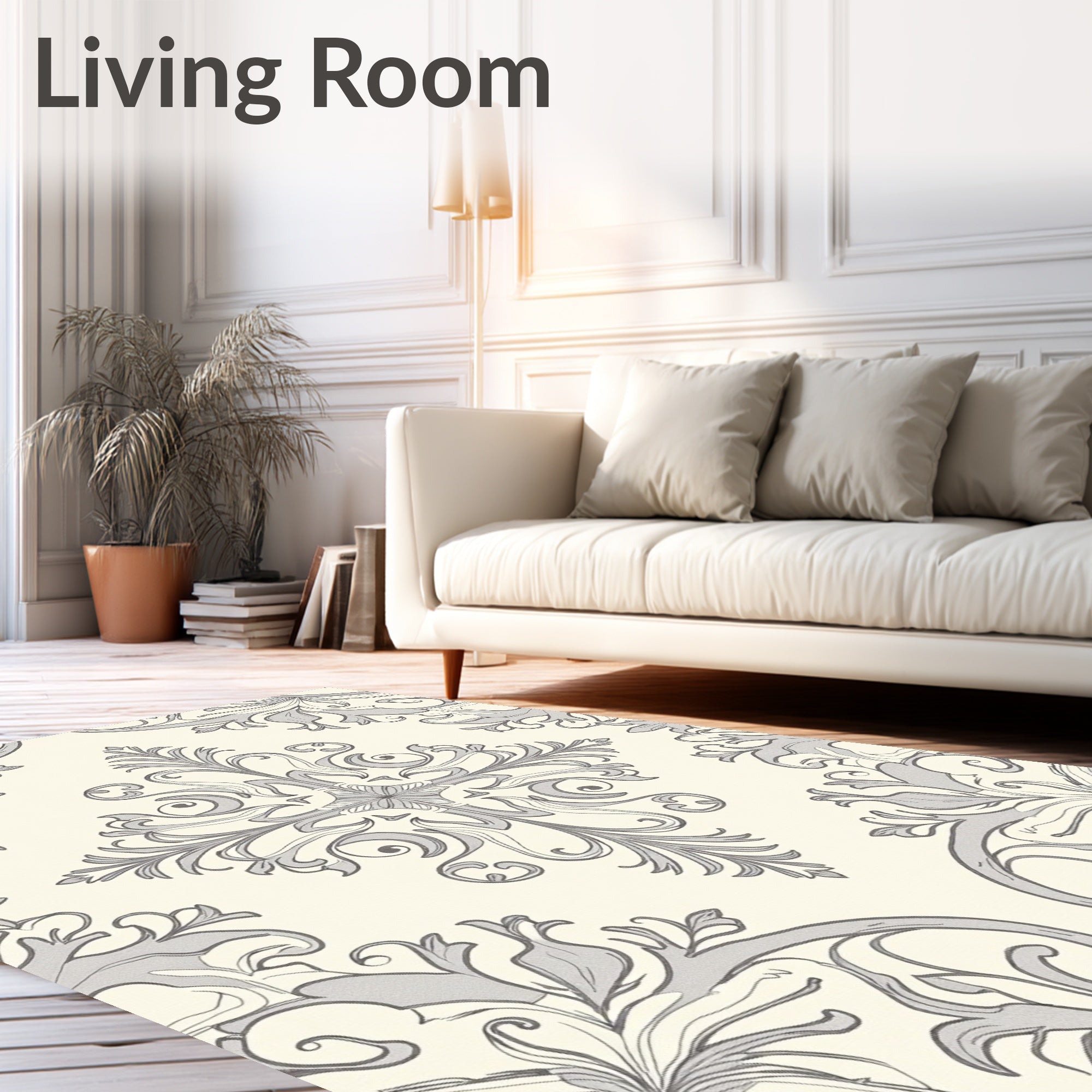 Elegant Cream Gray Floral Medallion Rug