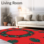 Festive Emerald Wreath Red Background Rug