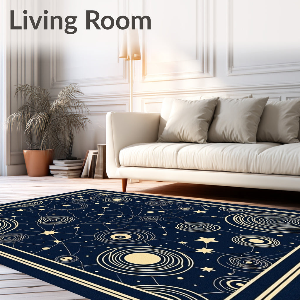 Midnight Celestial Swirls Stars Rug