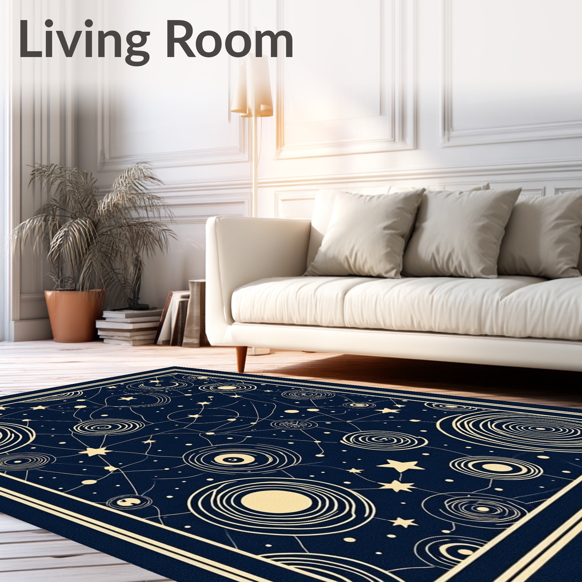 Midnight Celestial Swirls Stars Rug