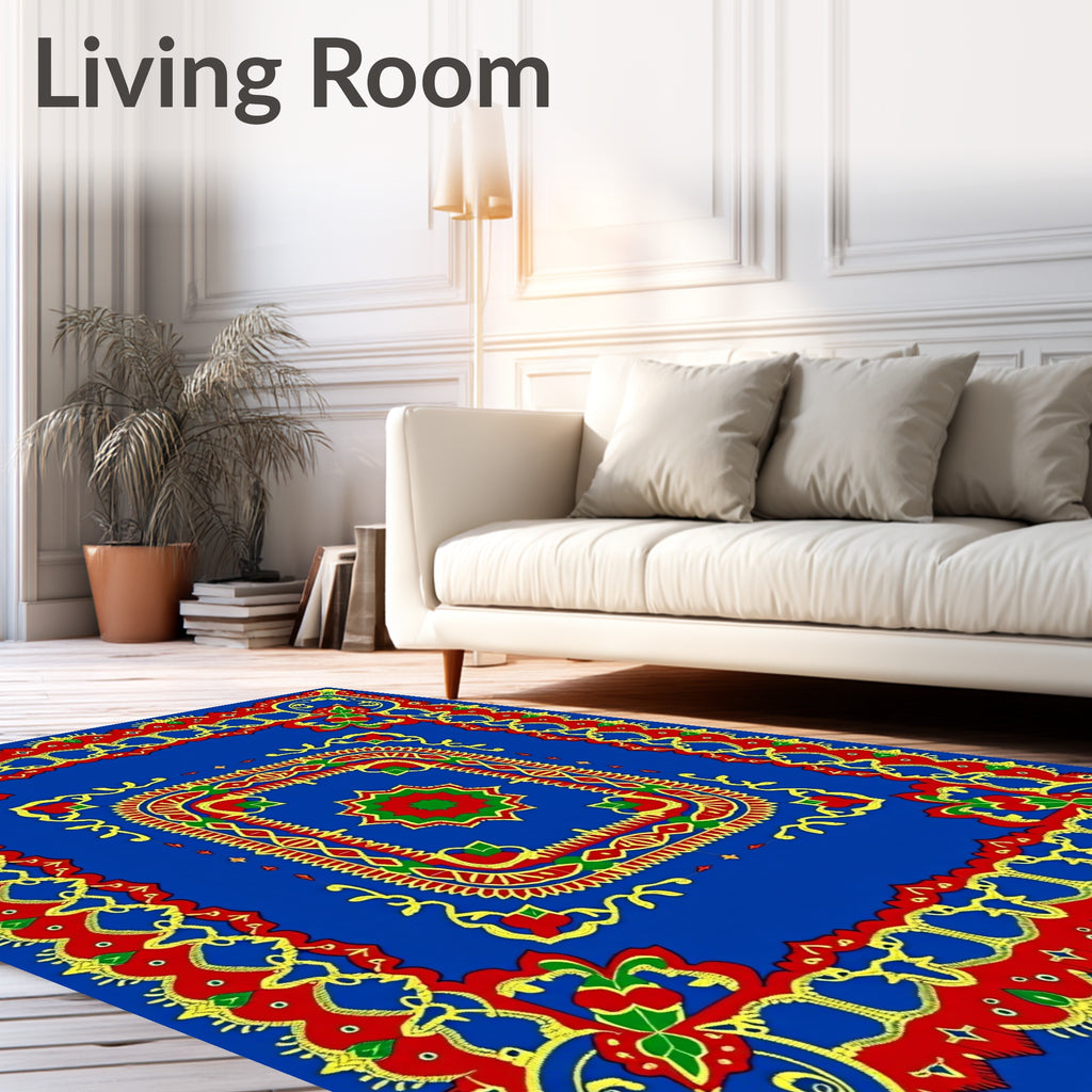 Royal Blue Red Yellow Floral Medallion Rug