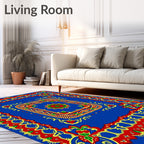 Royal Blue Red Yellow Floral Medallion Rug
