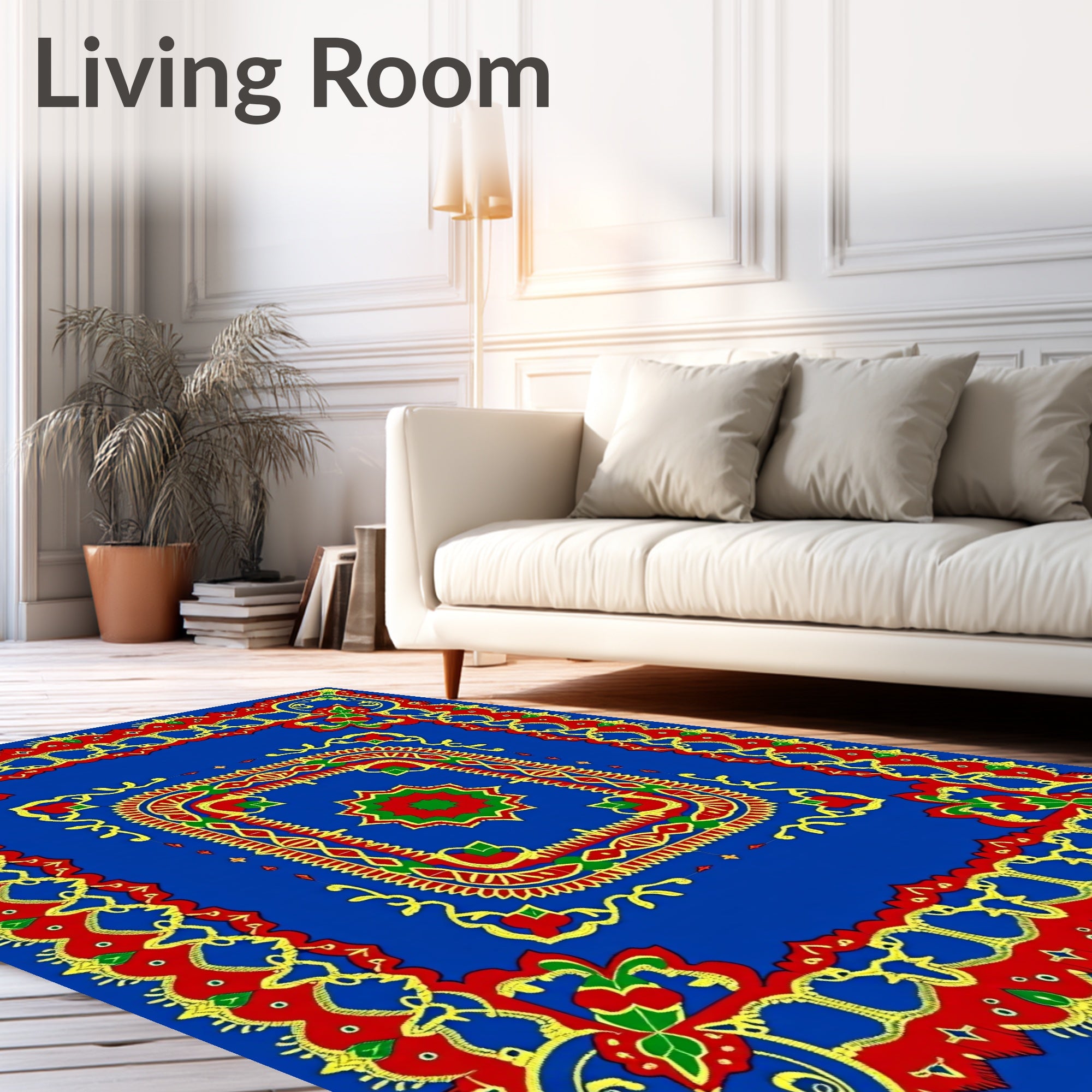 Royal Blue Red Yellow Floral Medallion Rug