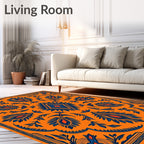 Bold Orange Blue Symmetrical Floral Diamond Rug