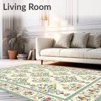 Cream Teal Floral Cameo Rug
