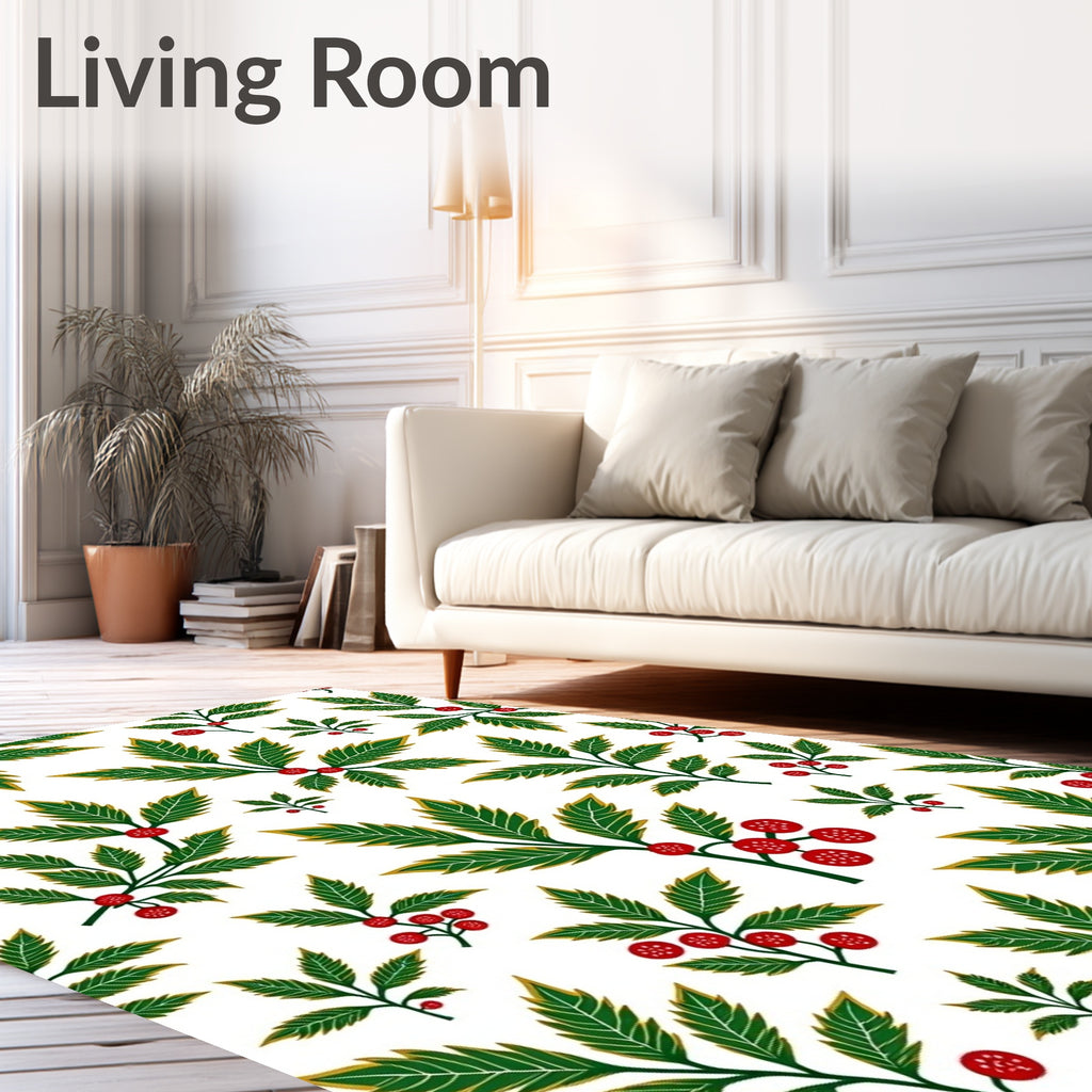 Green Red Holly Berries Foliage Rug