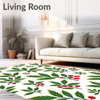 Green Red Holly Berries Foliage Rug