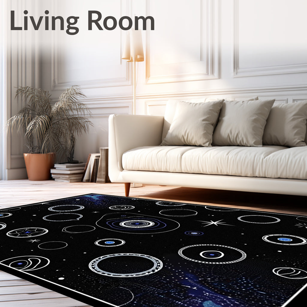 Cosmic Blue Abstract Celestial Circles Rug