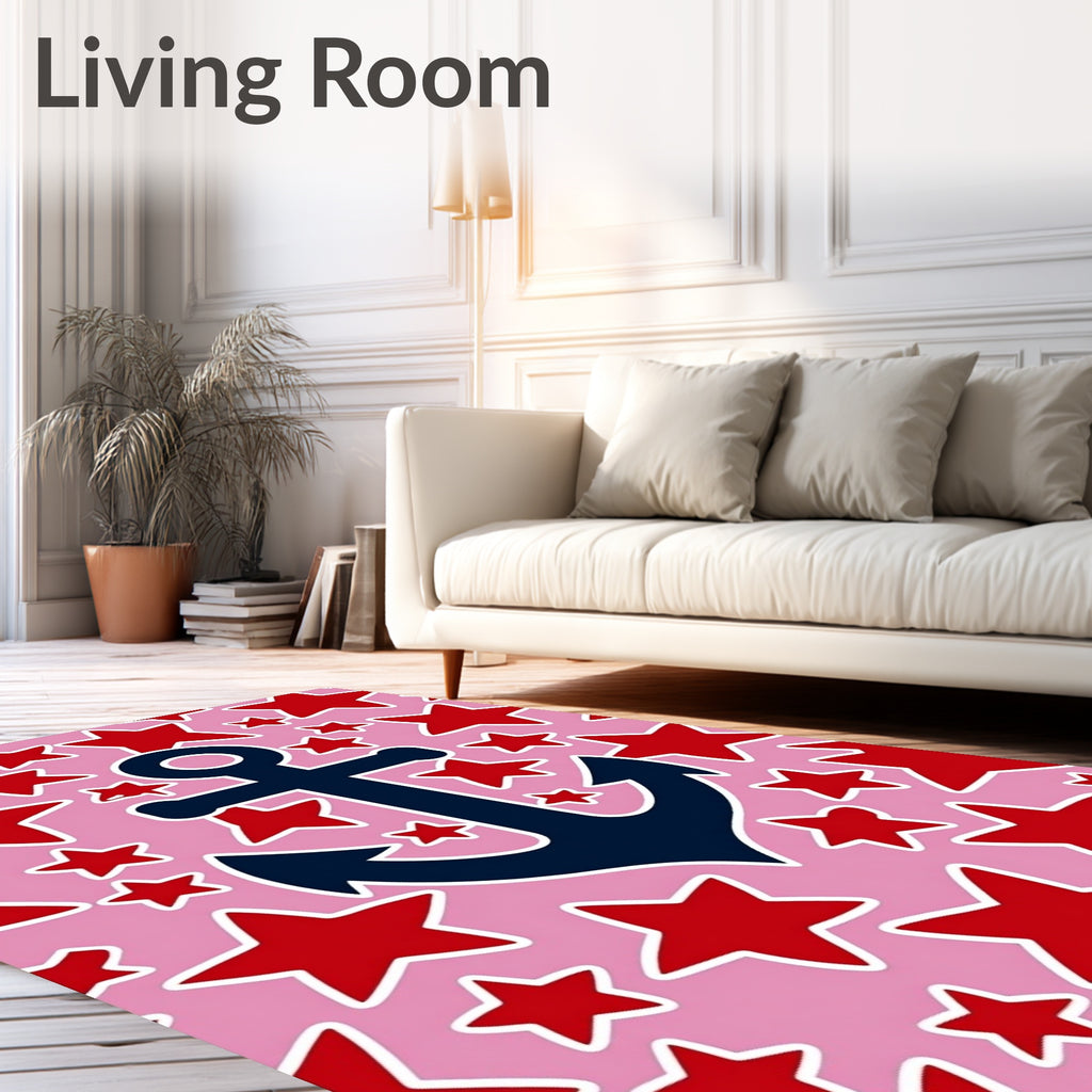 Navy Anchor Red Stars Pink Rug