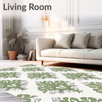 Sage Green Leafy Damask Medallion Rug