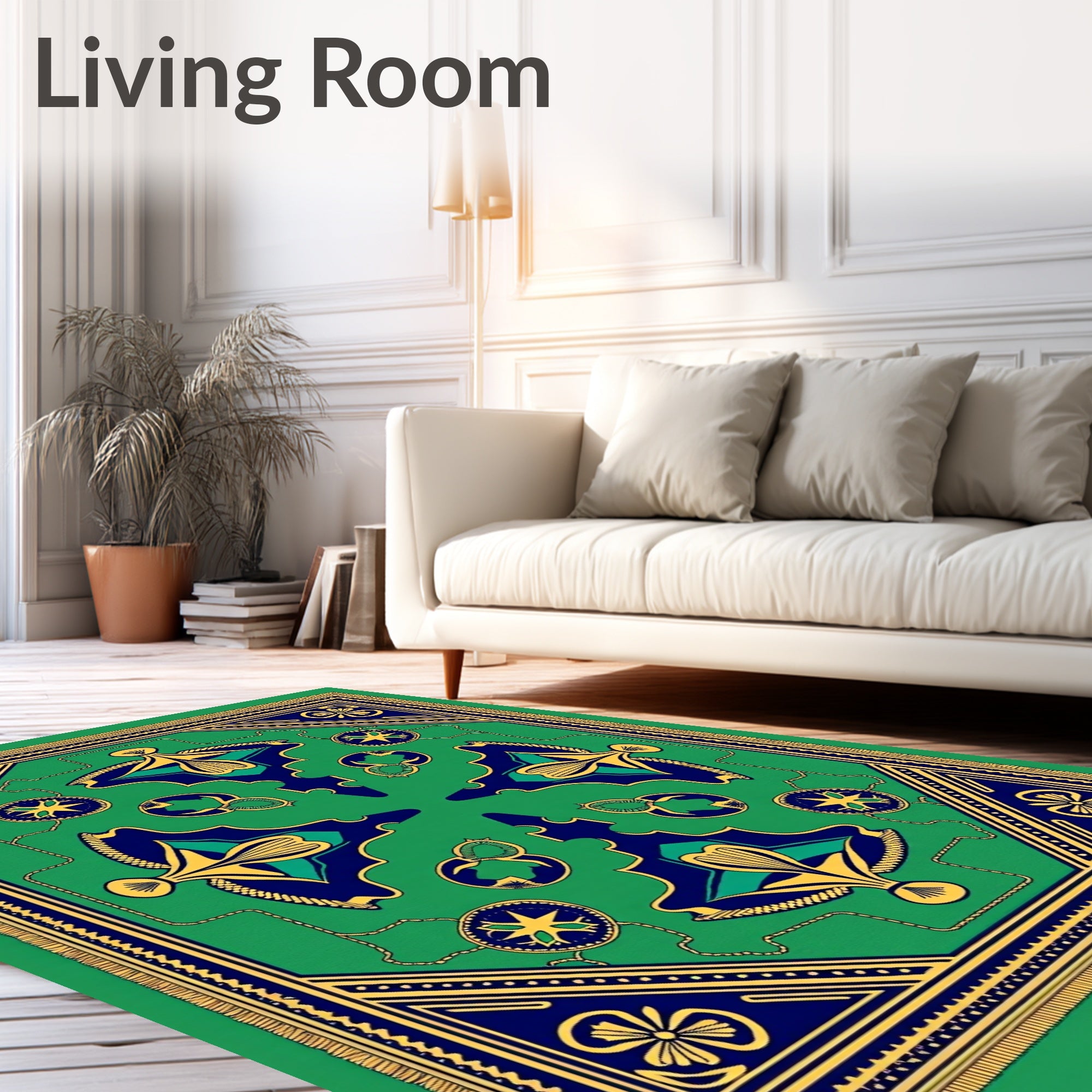 Emerald Blue Gold Symmetry Scroll Rug