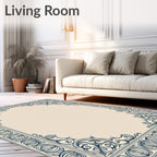 Ornate Navy Blue Classic Scroll Border Rug