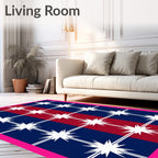Navy Red White Starburst Grid Rug