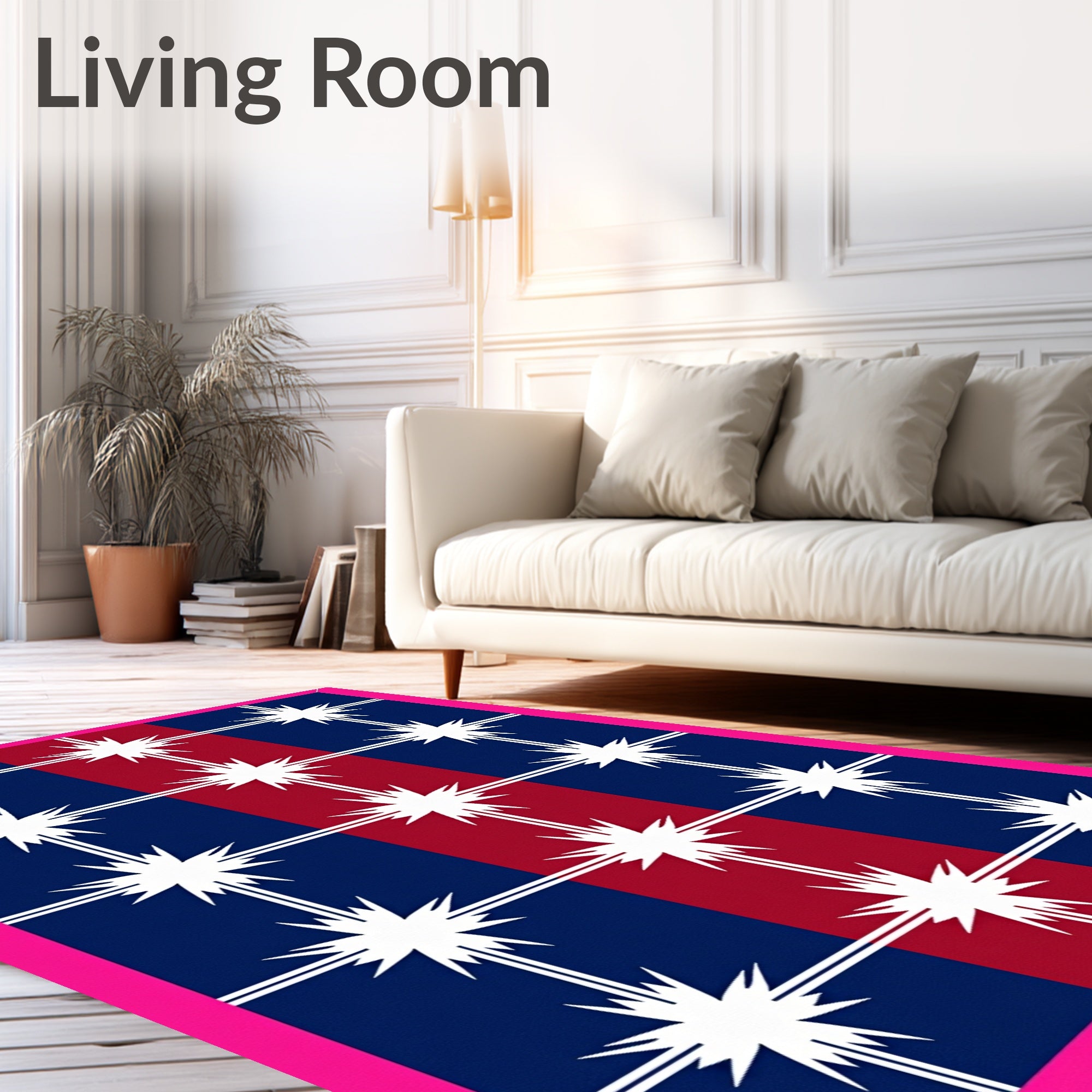 Navy Red White Starburst Grid Rug