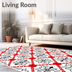 Bold Red Geometric Starburst Rug