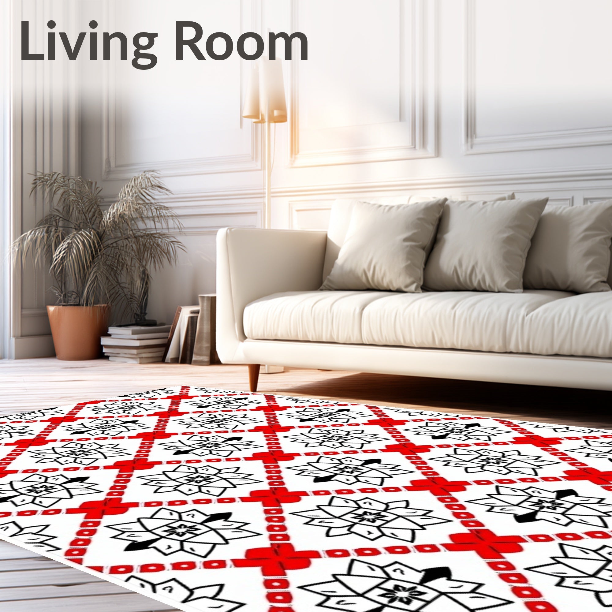Bold Red Geometric Starburst Rug