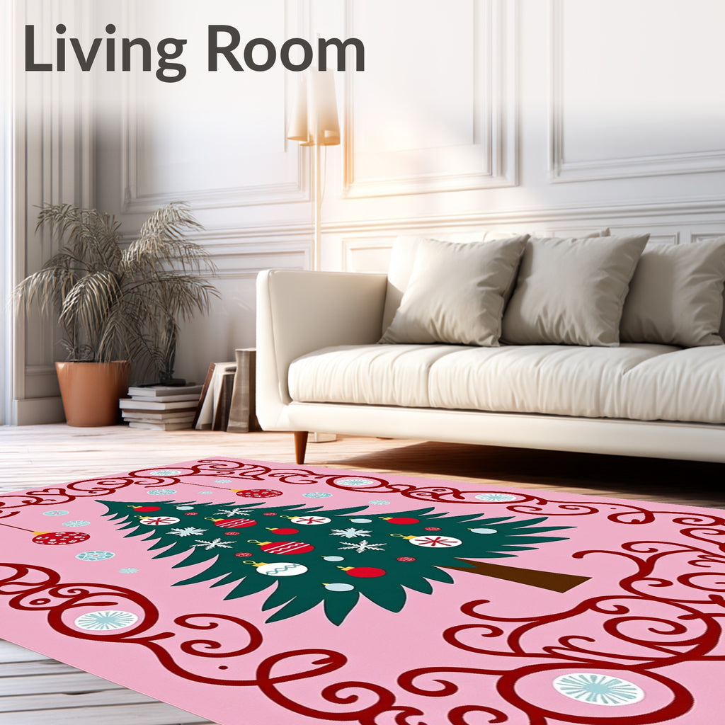 Festive Red Ornament Christmas Tree Wonder Rug