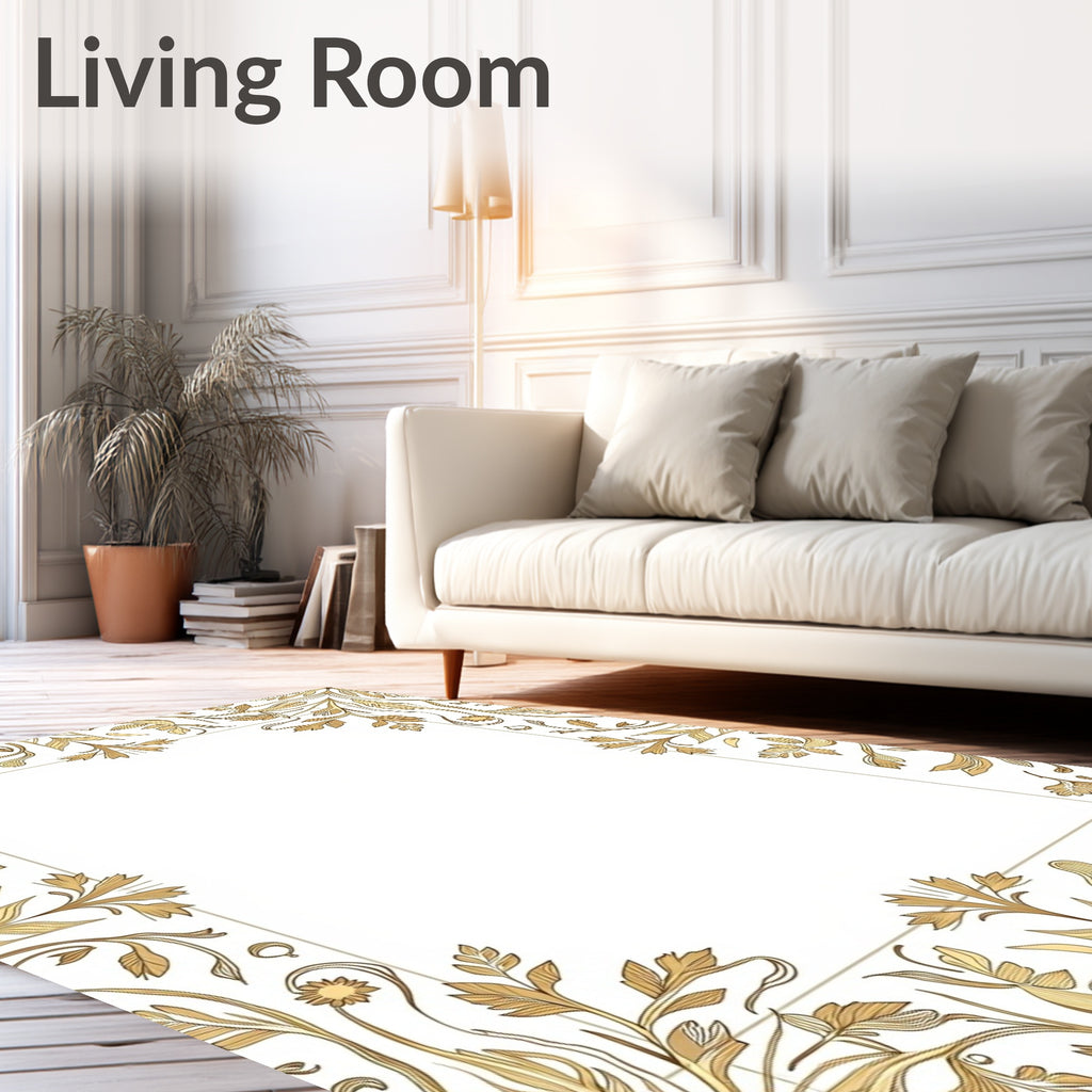 Golden Floral Swirl Border Rug