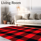 Bold Red Black Checked Square Rug