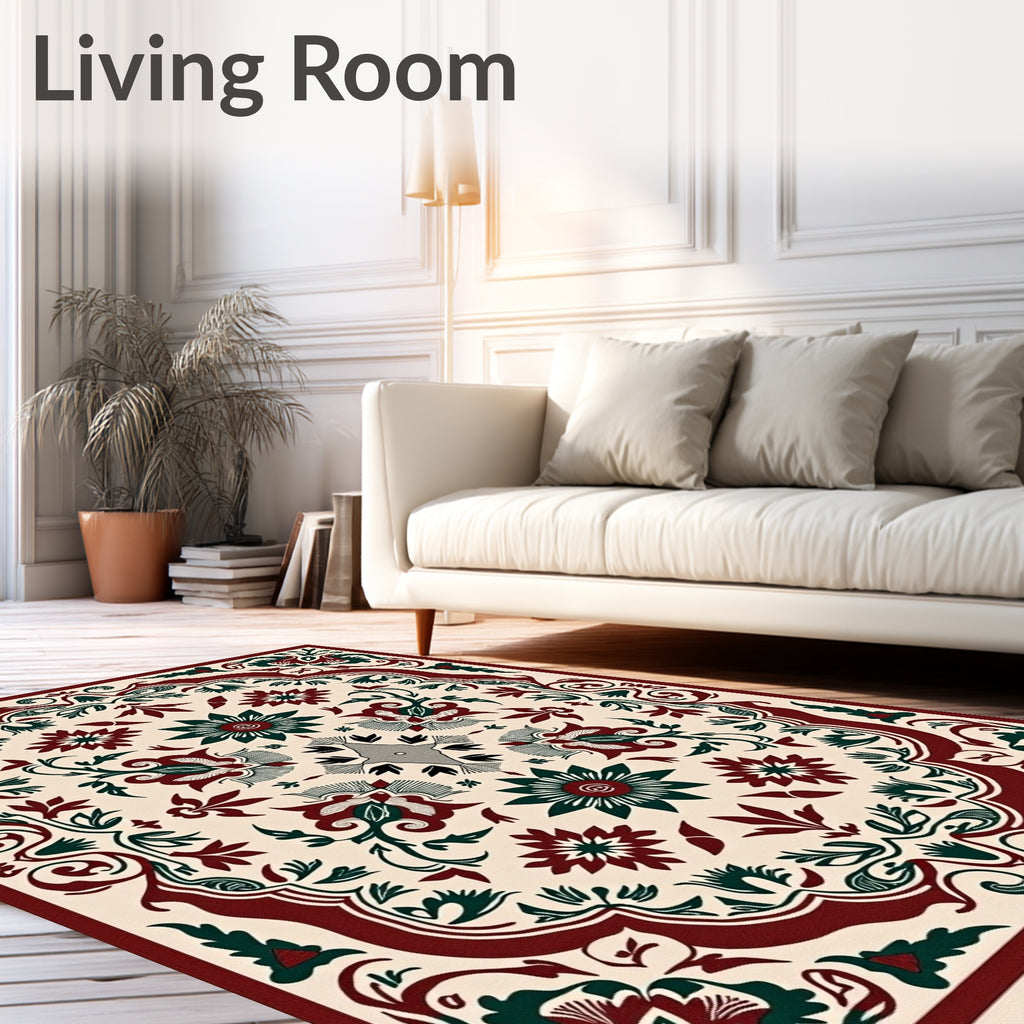 Crimson Forest Floral Symmetry Rug
