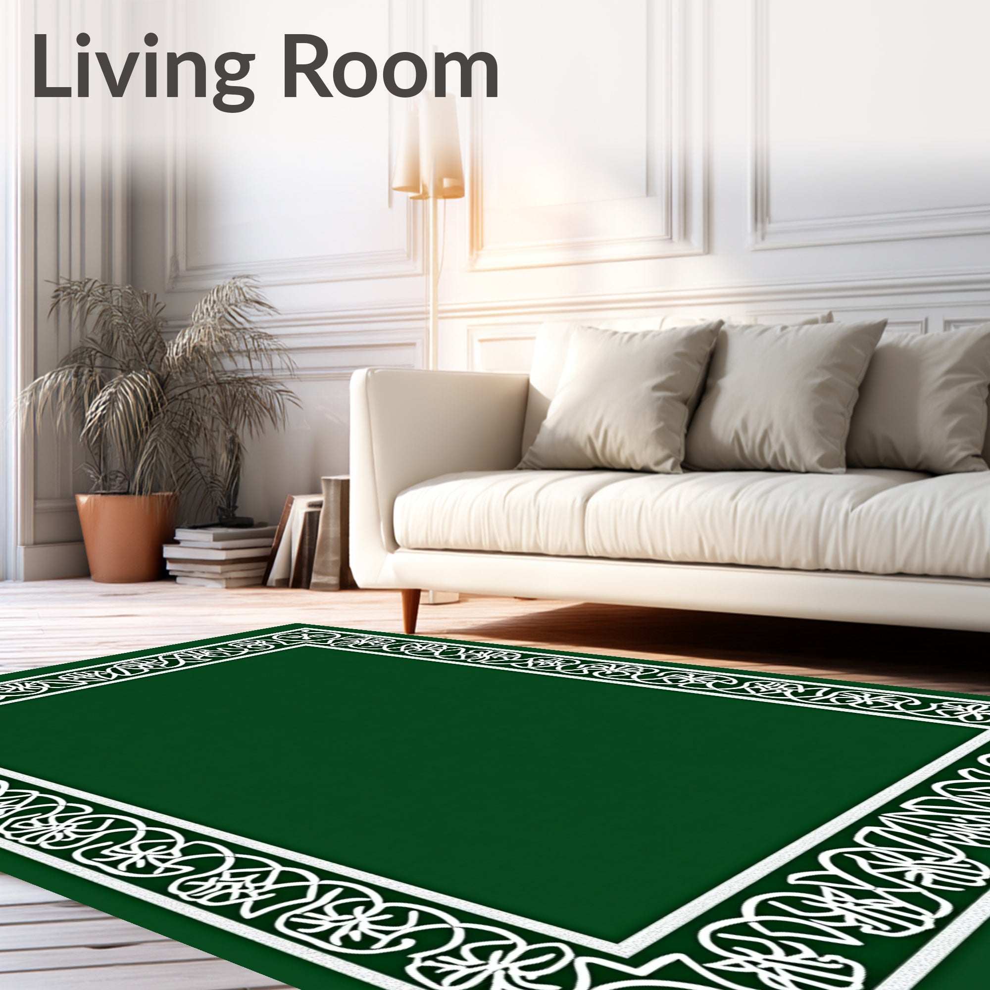 Green White Celtic Knot Border Rug