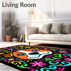 Vibrant Dog Face Colorful Floral Swirls Rug